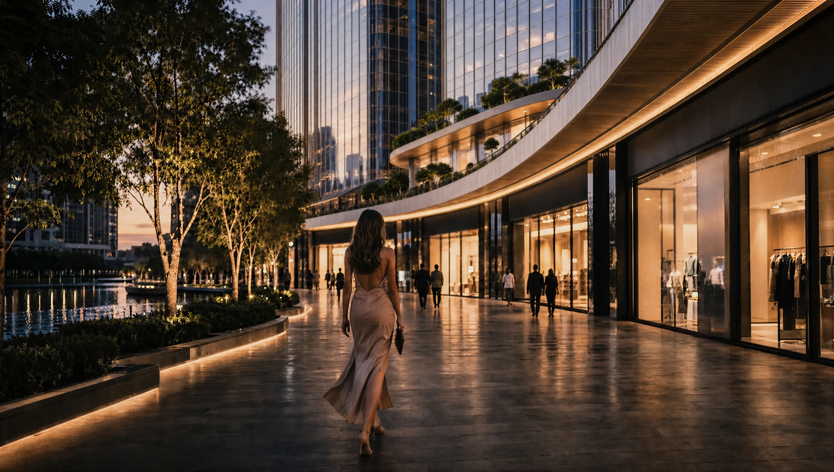 Lakefront retail promenade and commercial spaces